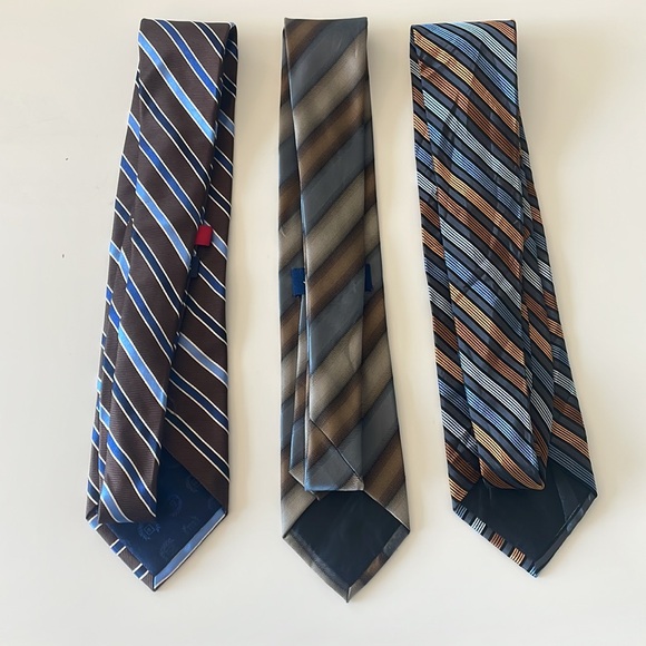 Bundle of 3 Handmade Striped Men’s Ties - Brown and Blue Hues - Picture 2 of 7